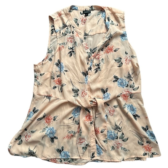 Torrid size 1 sleeveless tie-front peach pink floral blouse - Picture 1 of 15